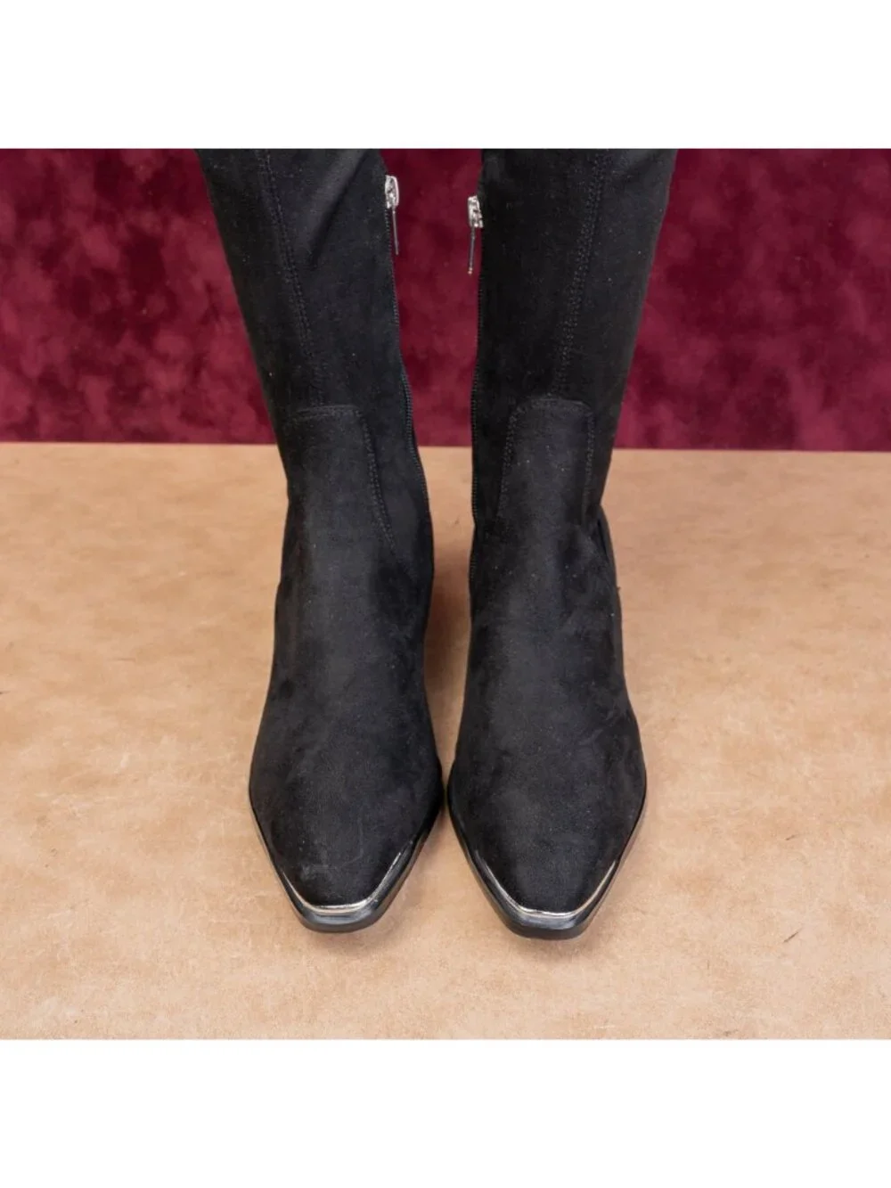 Marc Fisher Women Darwin Black Fabric Zip OTK Metal Pointy Toe Boots sz 8